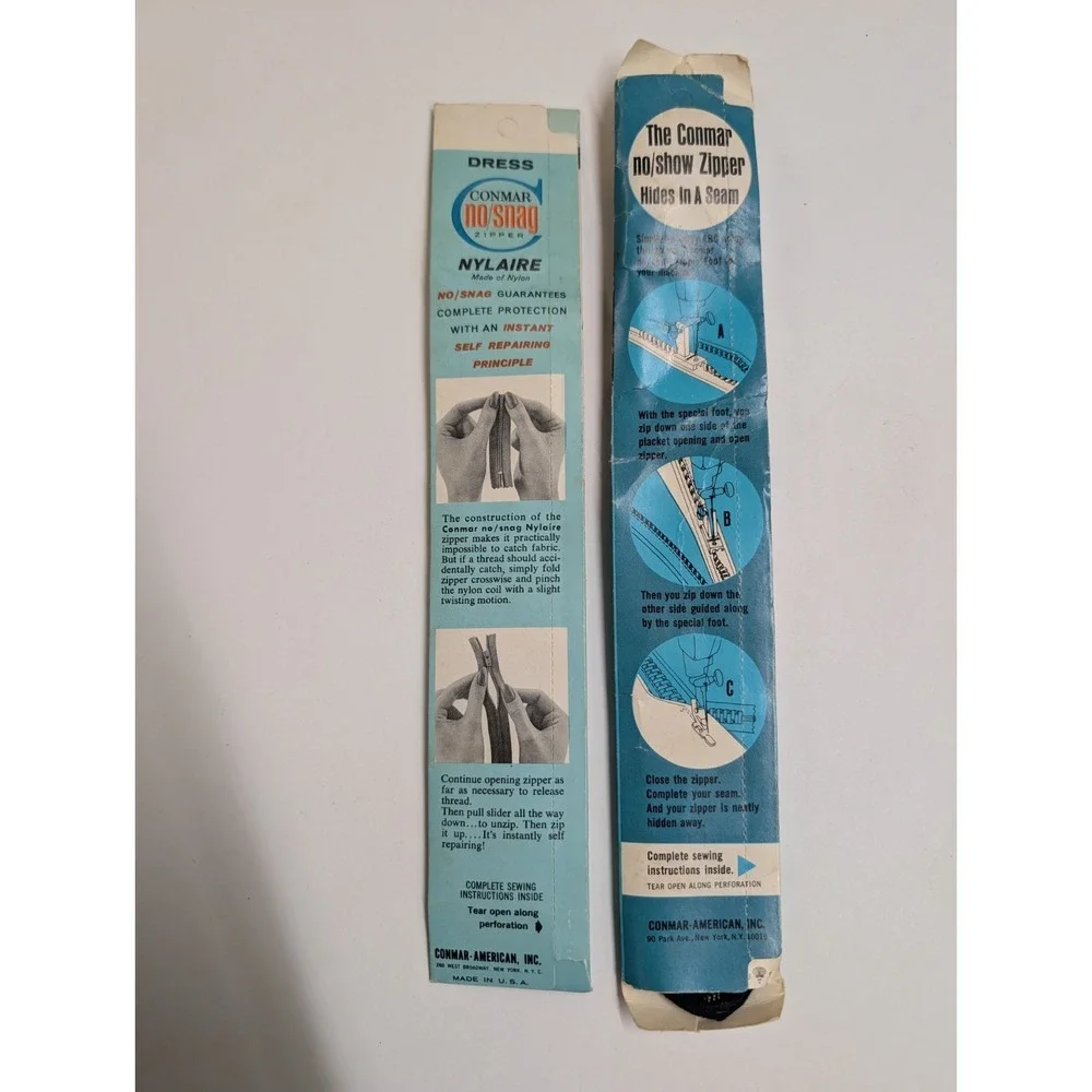 Vtg Pair New Conmar Zippers 24